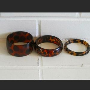 Vintage Faux Tortoise Shell Leopard Bangle Bracelets Set Lot